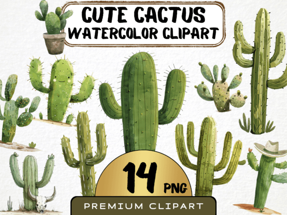 Download Watercolor Cute Cactus Clipart - Color Collection