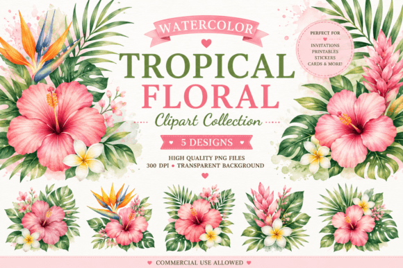 Download Watercolor Tropical Floral Clipart - Premium Resources