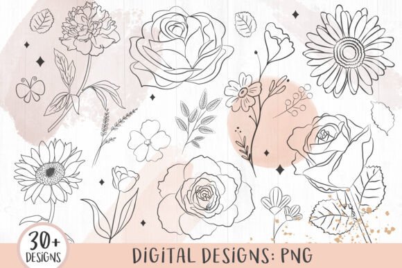 Download Flower Line Art, Floral Clipart - Floral clipart Collection