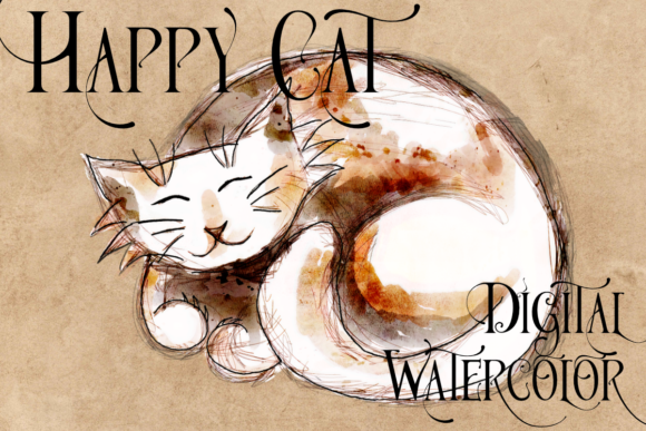 Download Happy Watercolor Cat Clipart PNG Overlay - Color Collection
