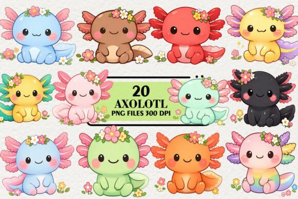 Download Kawaii Axolotl Floral Clipart Bundle - Premium Resources